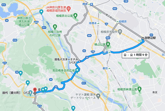 キャンプ、神奈川県愛川町の田代運動公園、中津川河川敷付近でバイクがパンク - JR淵野辺駅から田代バス停までのルート